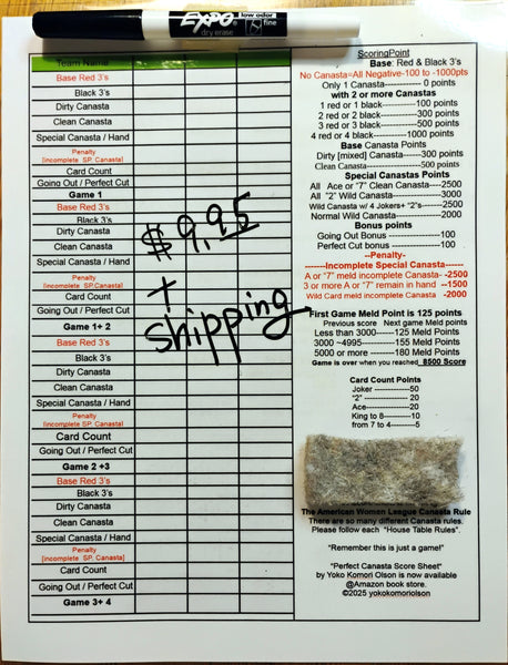 Dry-Erase Perfect Canasta Score Sheet